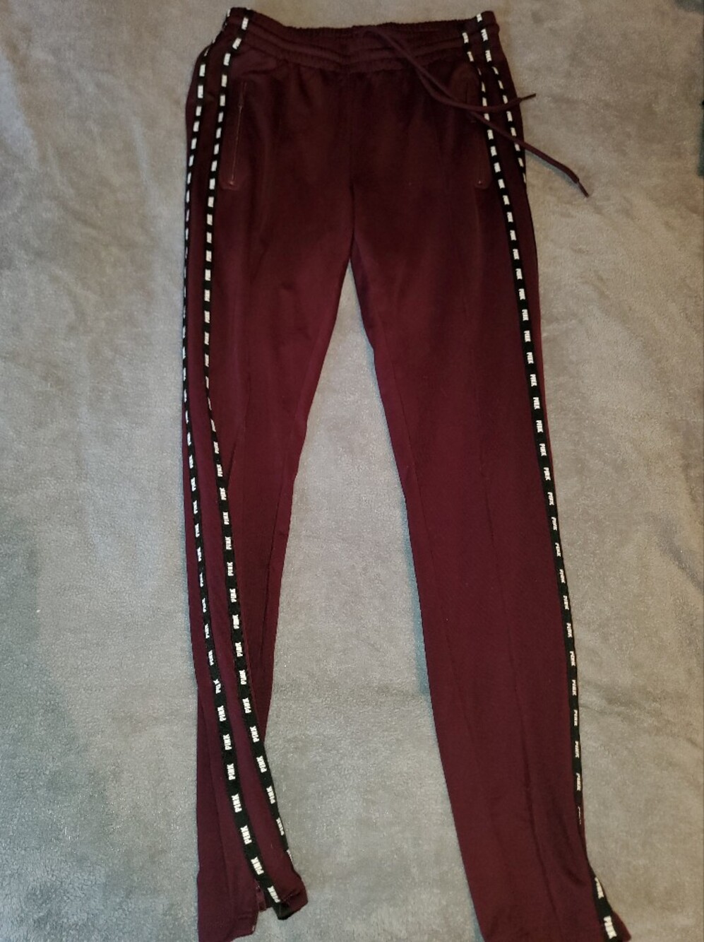 PINK Victoria's Secret Burgundy Jogger Pants with Logo Side Tape